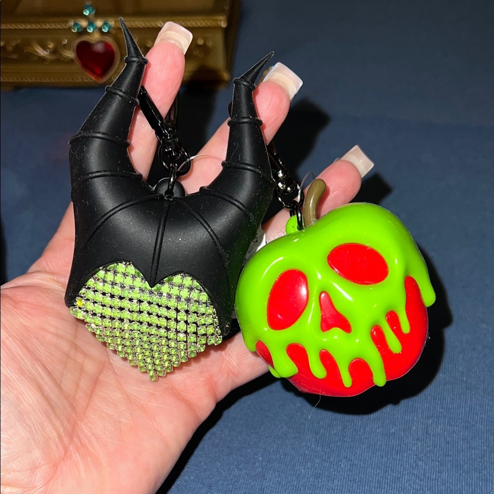 Maleficent‎ Horns & Poison Apple Keychain Set - Green, Red sanitizer holders
